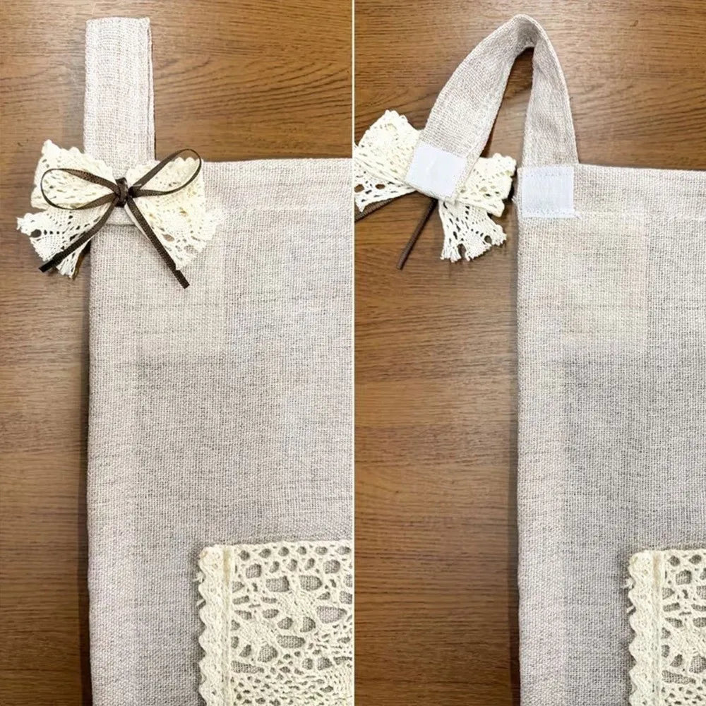 Vintage Oven Cover Curtain with Pocket Detachable Kitchen Stove Cover Skirt with Tassels Rustic Boho Curtain Panel Oven Door