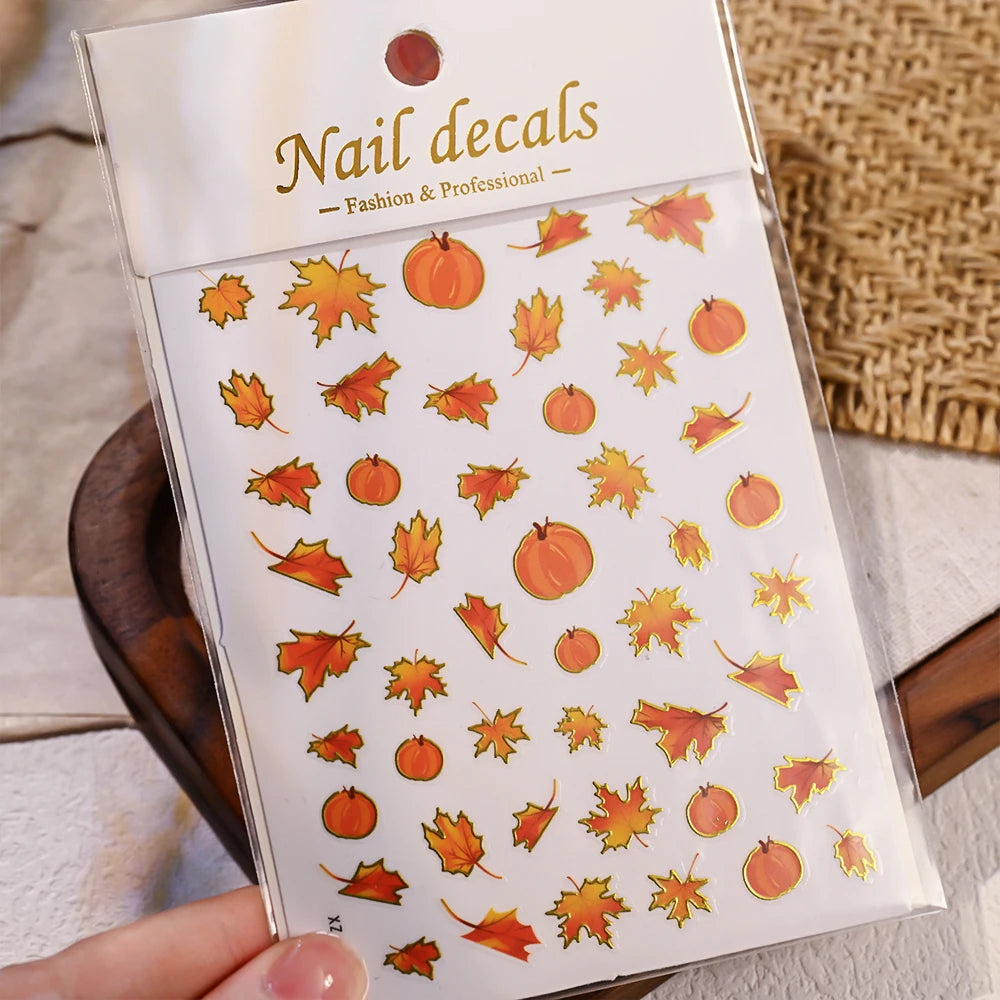 1pcs Autumn Gold Red Maple Leaf Nail Sticker 5D Embossed Jelly Maple Leaves Nail Decals Self-Adhesive Fall Leaf Nail Supplies ^5