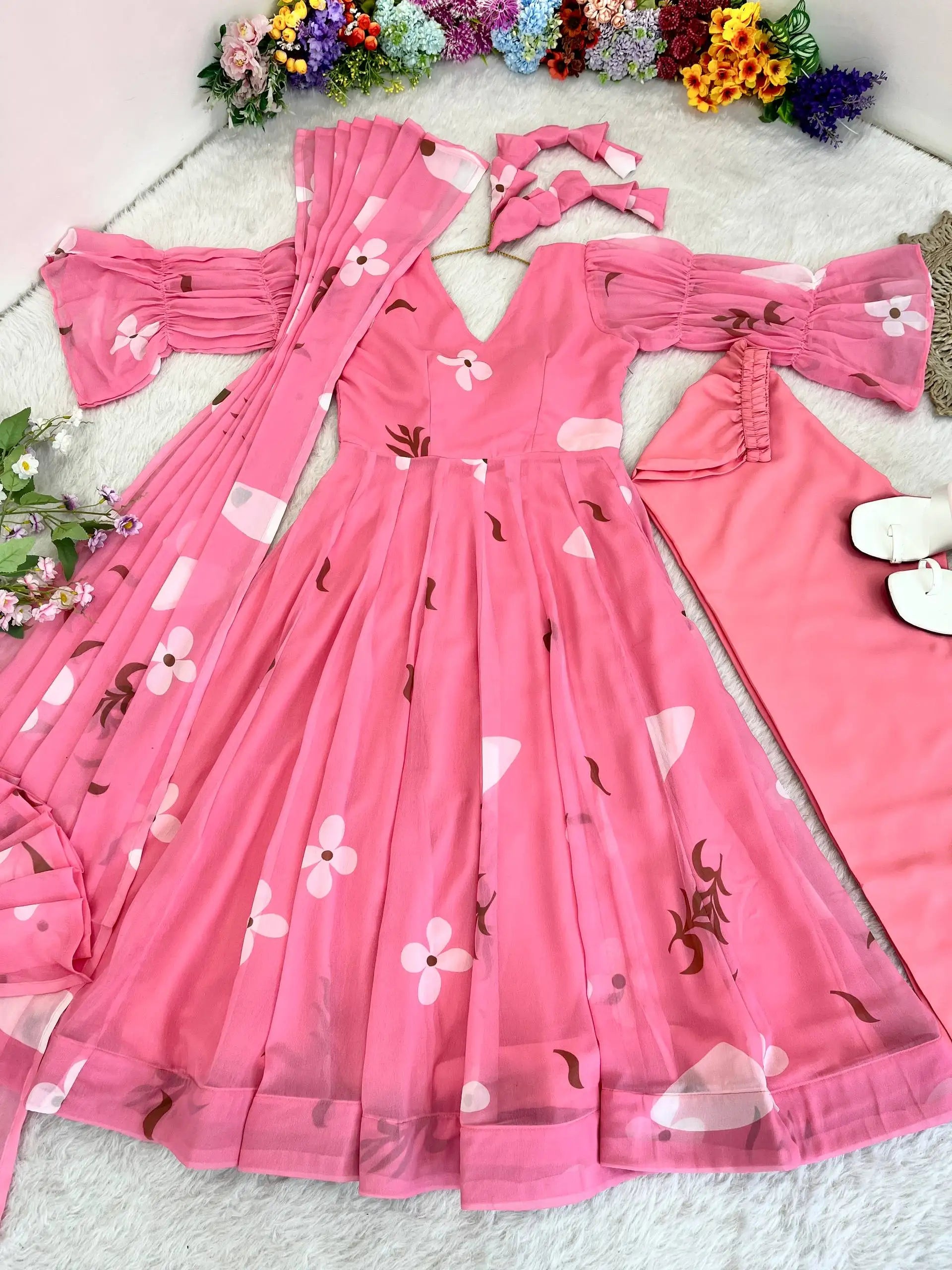 Premium Quality Readymade Indian Wear Georgette Anarkali Suit With Embroidery Dress Set for Girls at Wholesale Ready To Wear