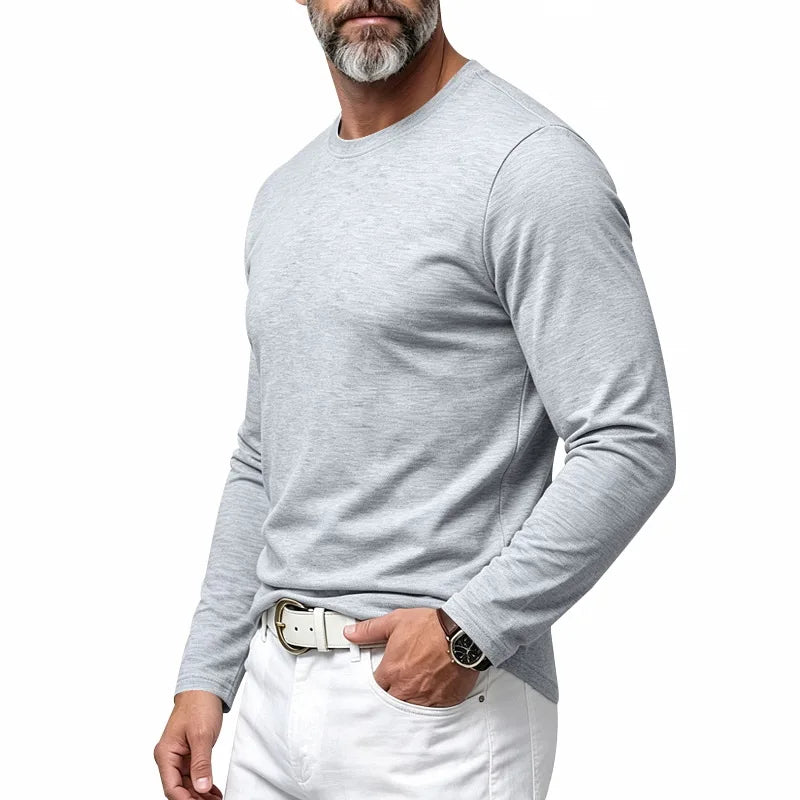Autumn and Winter Men's Thin Casual Crew Neck Pullover Loose Versatile Breathable Commuter Long Sleeve Bottom T-Shirt