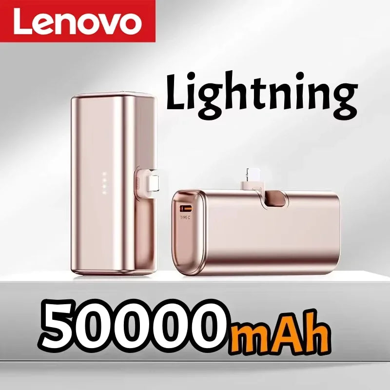 Lenovo 500000mAh Mini Portable 20W Fast Charging USB C Power Bank Travel Battery Pack Charger for iPhone 15 16 Android Devices