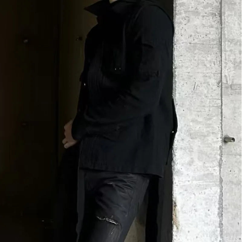 HKSH Spring Autumn Men's Tide Dark Punk Wool Deconstructed Leather Patchwork Jacket Fashion Vibe Vintage Y2K Gothic Coat HK27230