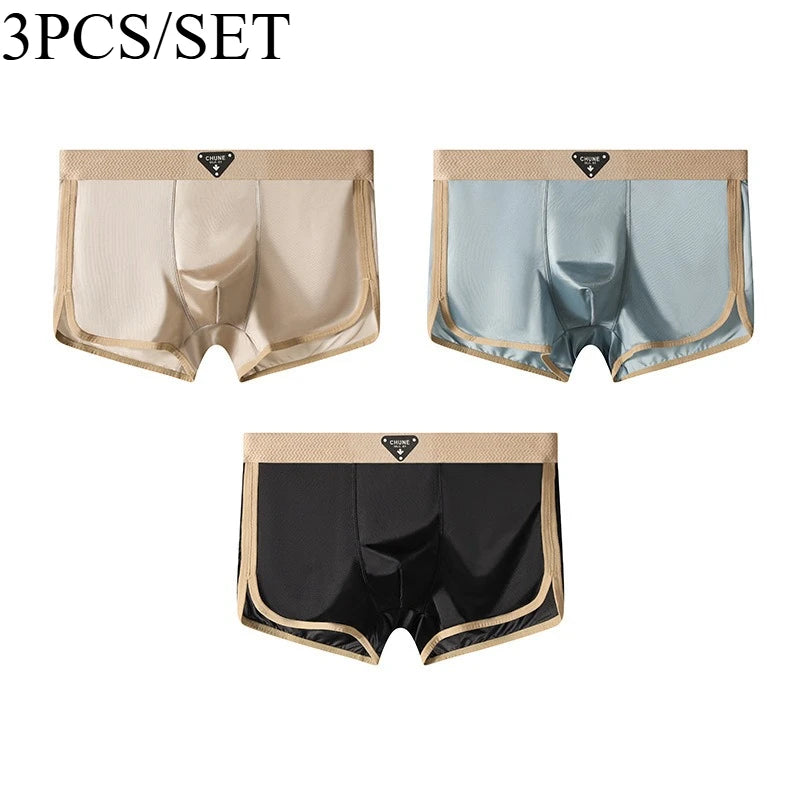 1/3 PCS Men's Luxury Satin Ice Silk Shorts Boxers Hygroscopic Breathable Crotch High Elastic Underpants large size