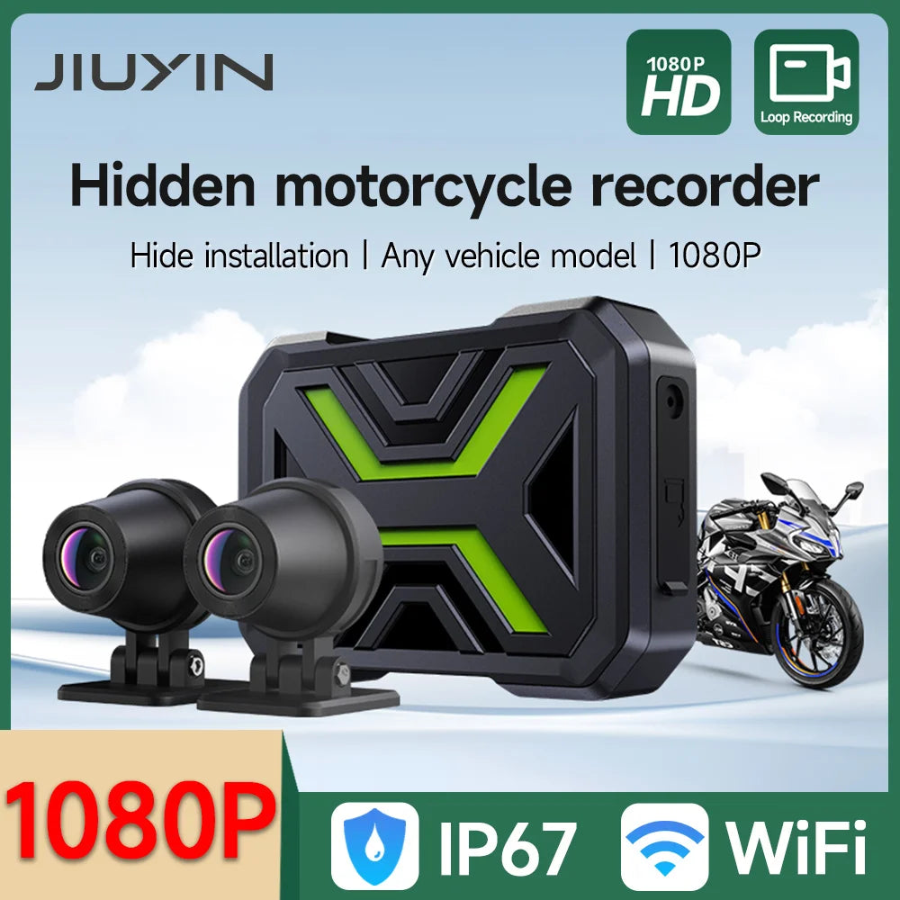 JIUYIN Dual 1080P Motorcycle DVR Full Body Waterproof Moto Camera WiFi Dash Cam Front Rear Driving Video Recorder Black Box