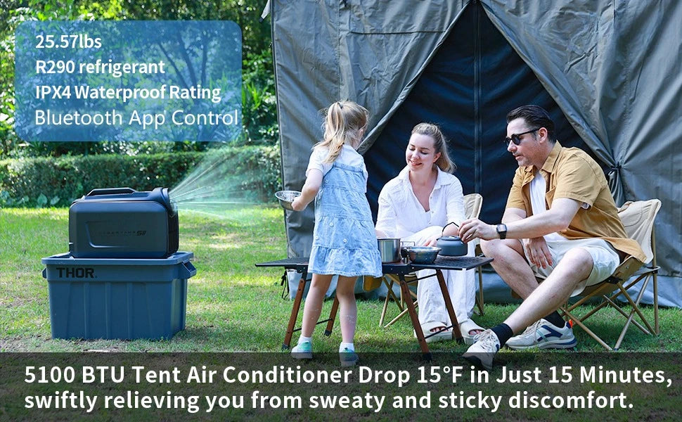 5100 BTU Cooling & 6100 BTU Heating Portable Camping Air Conditioner - 8H Runtime on 1kWh, 4 Modes 3 Speeds