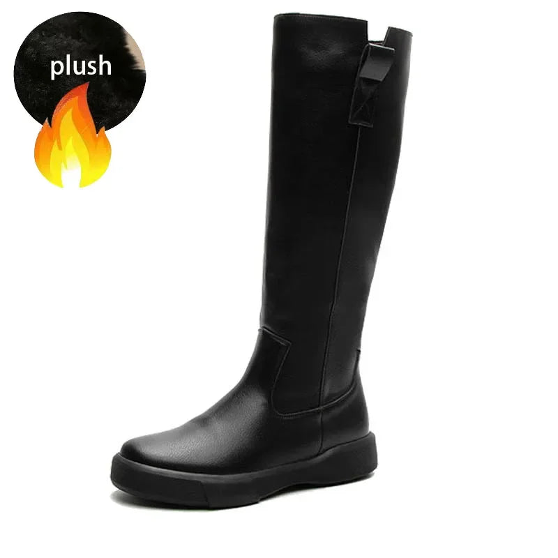Koznoy 4cm Cow Genuine Leather Microfiber High Top Rubber Knee High Booties Women Chimney Autumn Boots Spring Fashion Shoes