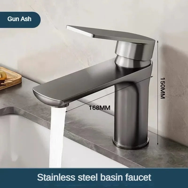 Stainless Steel Hot and Cold Water Faucet for Bathroom Sink, Washbasin, Countertop, Household Stainless Steel Basin Faucet
