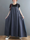 359 Spring Summer New Women Denim Suspender Long Skirt Loose Casual Punk Vintage Style Cargo Female Popular Large Swing Dress