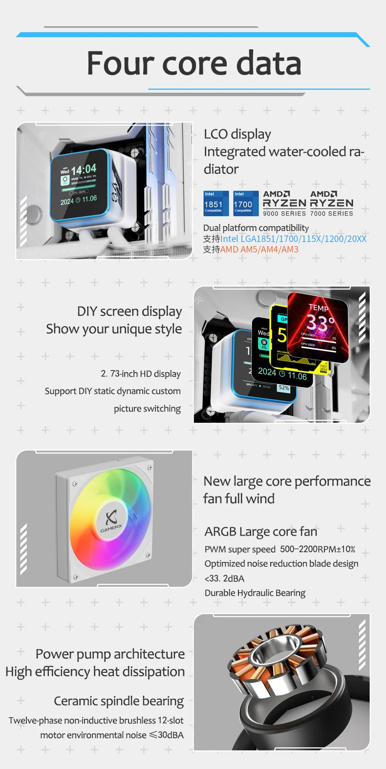 X-GAMERX S360 ARGB All-in-one water cooling radiator/Support LGA1851/1700/115X/1200/AM5/AM4/2.73-inch magnetic LCD screen