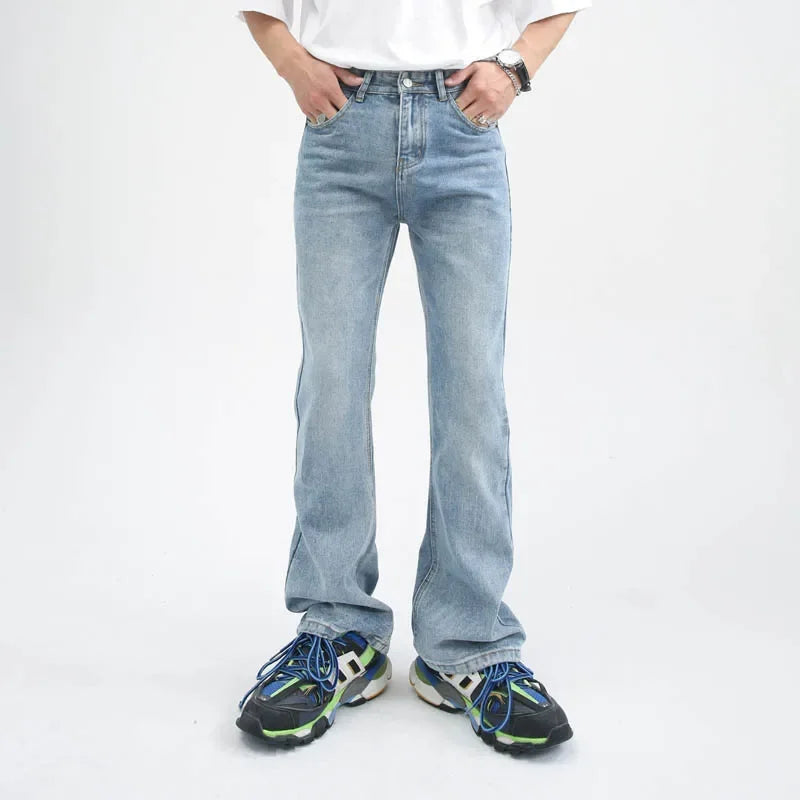 Men High Street Hip Hop Casual Small Flare Denim Jeans Pant Male Japan Korea Style Streetwear Vintage Denim Trousers Pant