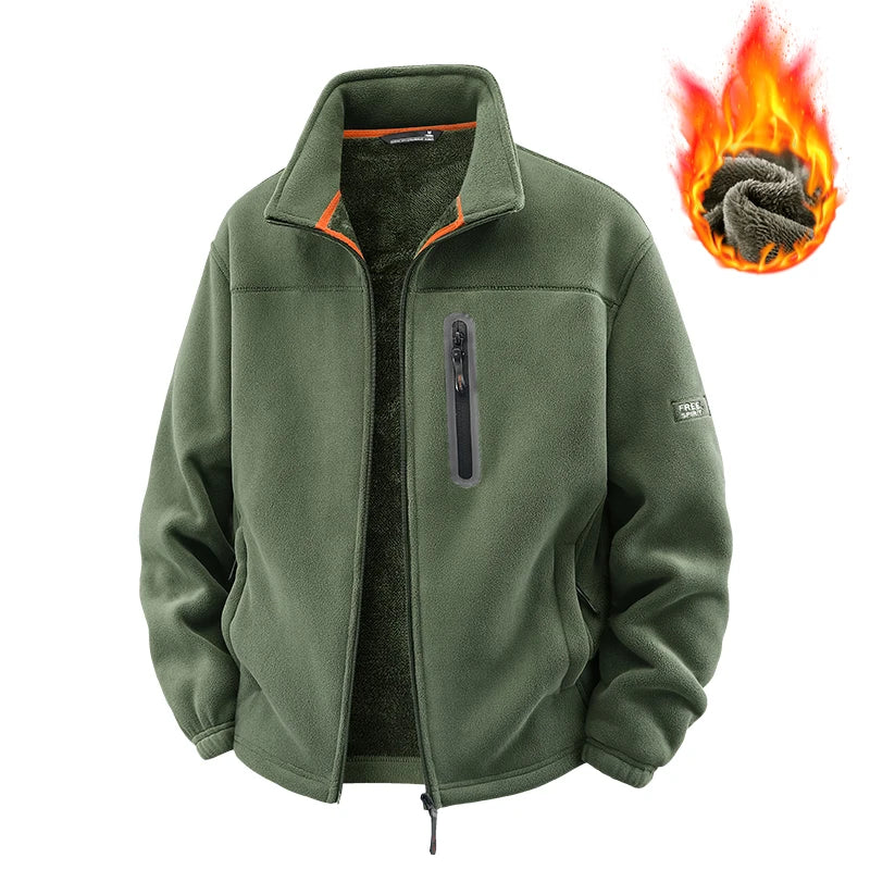 Solid Men's Fleece-Lined Bomber Jacket New Arrival Winter Windproof Stand-Collar Zip-Up Thicken Warm Plush Coat Fashion Clothing