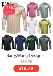 Barry.Wang Luxury Silk Mens Shirts Jacquard Floral Long Sleeve Formal Casual Breathable Male Blouses Wedding Business Prom Gift