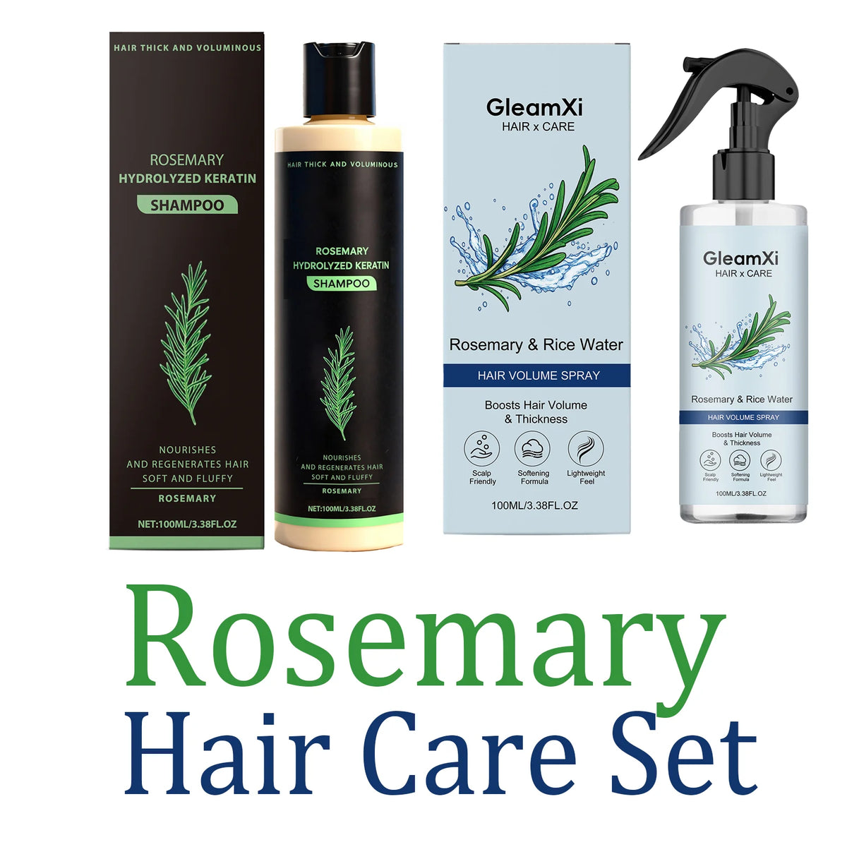 Rosemary Shampoo Set Hair Care Spray Herbal Shampoo with Hydrolyzed Keratin Plant Extract Hair Care Refreshing Hair Daily Use