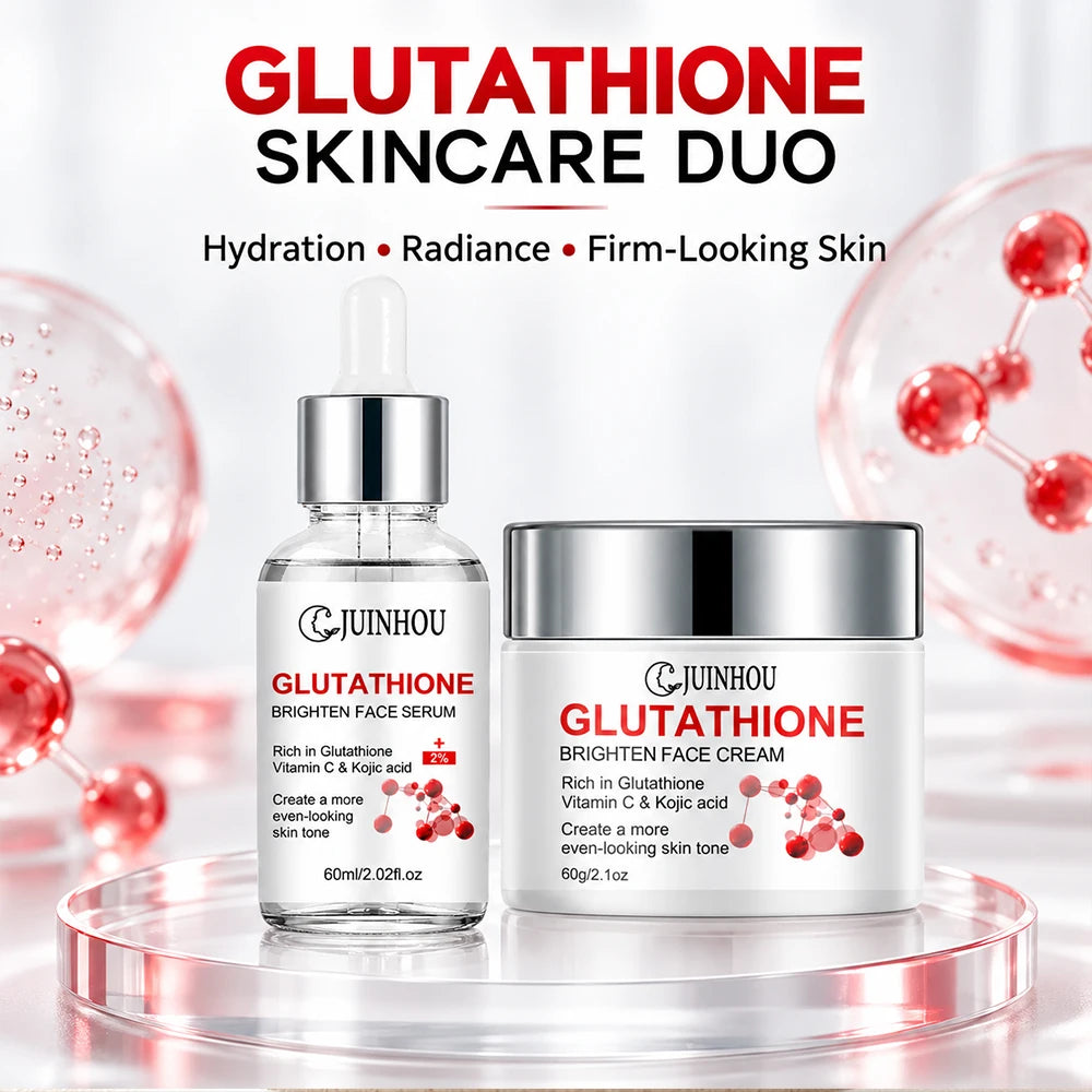 JUINHOU Glutathione Brightening Serum Cream Set Antioxidant Facial Skincare Hydrate Even Skin Tone Restore Radiant Complexion