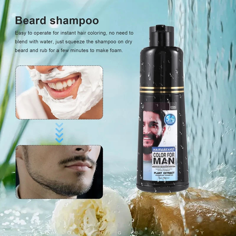 Permanent Beard Dye Shampoo for Men Beard Dying Removal White Grey Beard Hair Men Beard Shampoo 200ML-FABY