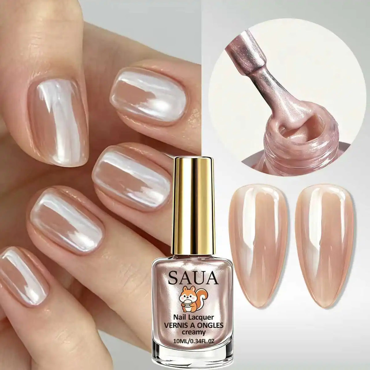 10ML Champagne Color Nail Polish, Fast-Drying, No UV Lamp Needed, Pearl Cream Texture, High Gloss,For Daily Use and Parties