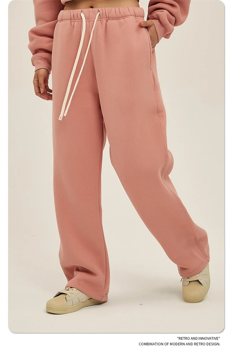 ZODF 2025 Men Casual Winter 350sm Fleece Pants Unisex Loose Soft Comfortable Sport Solid Straight Trousers HY0643