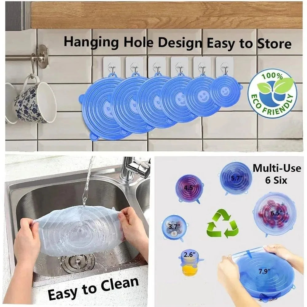 6PCS Useful Reusable Fresh-keeping Cover Non-slip Kitchen Gadgets Bowl Cap Stretch Microwave Lid