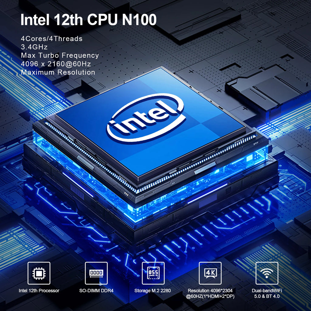 VNOPN Mini PC Intel N100/AMD A9-9420 Win10 DDR4 2LAN HDMI+2*DP Small Pocket Computer Dual SSD Full Function Type-C 4K 60Hz