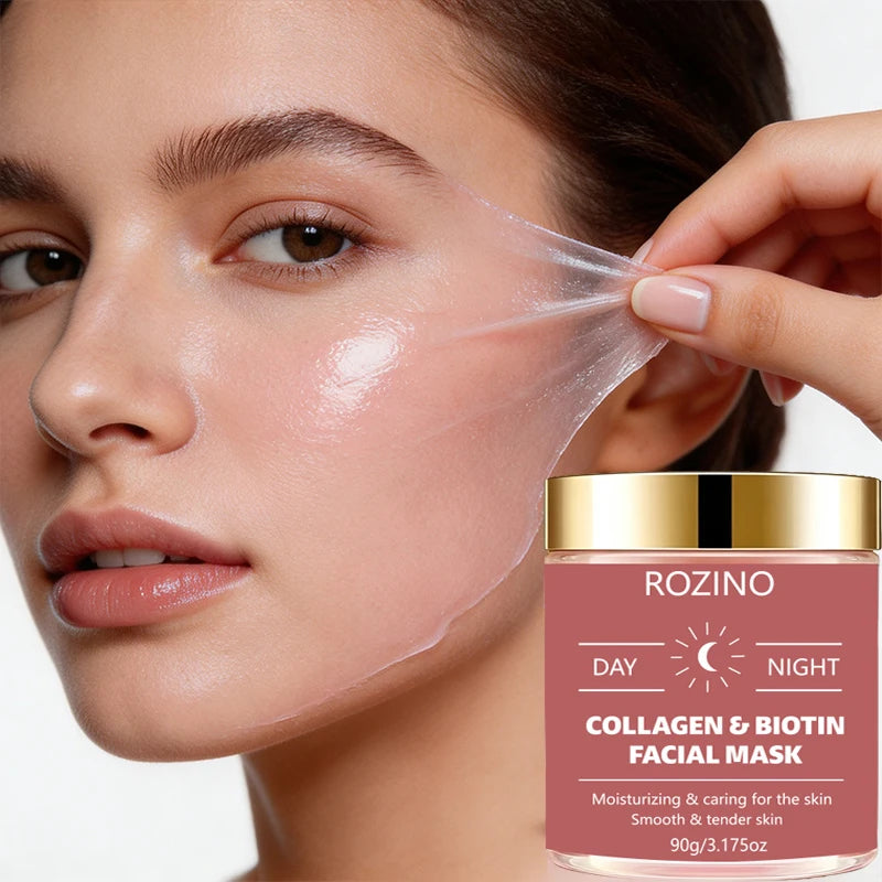 90g Large-Capacity Biotin Collagen Day and Night Mask, Peel-Off Mask, Deeply Hydrating, Keeps Skin Moisturized and Plump, Tightens Skin, Brightens Skin Tone, and Gives Skin a Youthful Glow Suitable for Daily Use and as a Holi