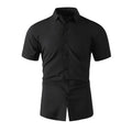 New Men's Business Casual Solid Color Short Sleeved Shirt for Summer Fashion No Ironing Comfortable and Versatile Top
