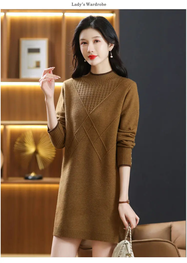 Women's Turtleneck Knitwear Top Long Sleeve Pullover Sweater Woman Clothing Fall Winter Knit Basic Blouse Wool Ladies Sweater
