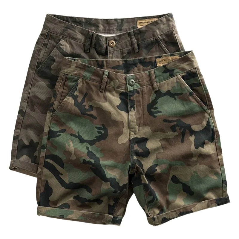 Men's Summer Camouflage Shorts Casual Khaki American Style Floral Pattern Slim Fit Five-Quarter Pants Loose Workwear Trousers