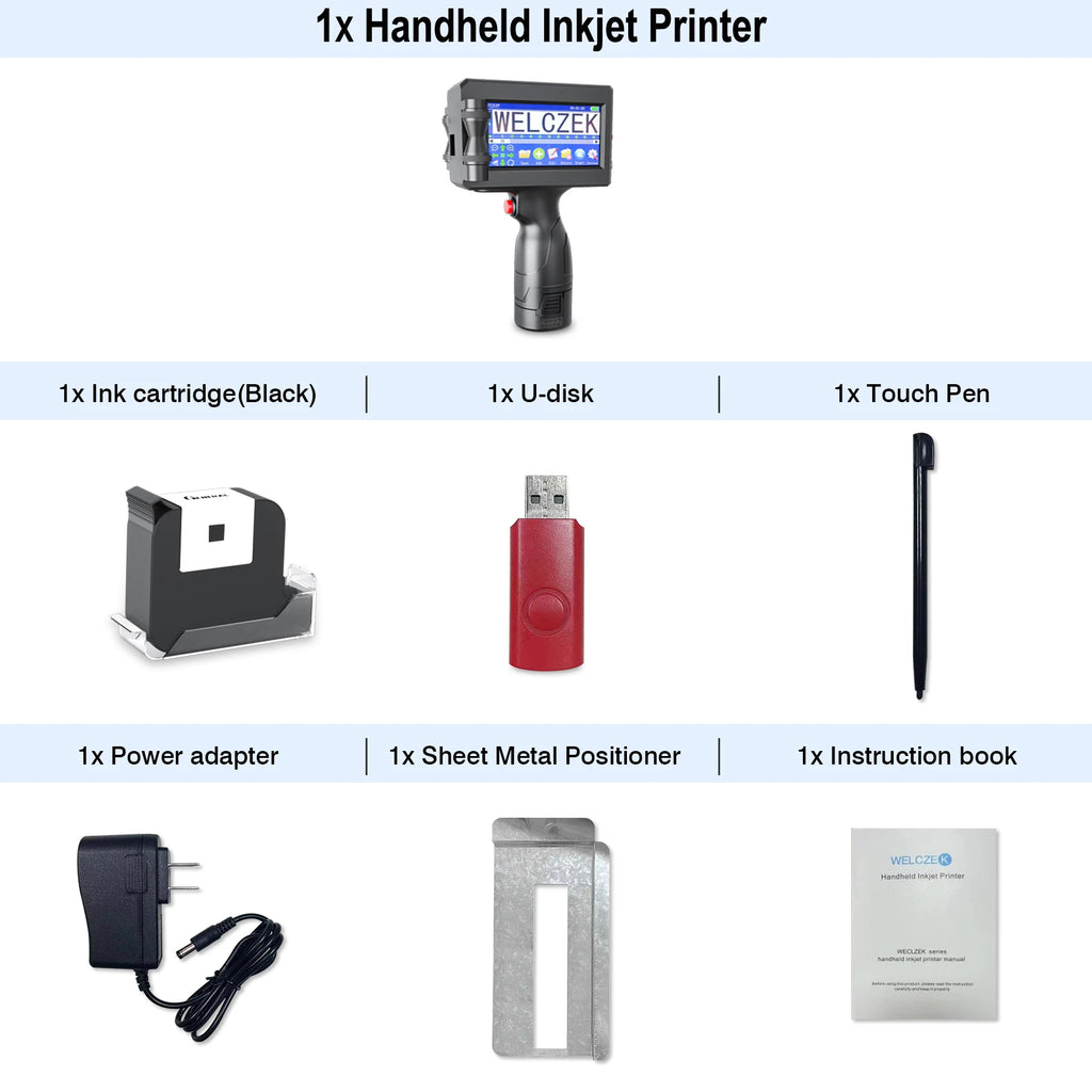 Handheld Inkjet Printer Gun 4.3" Touch Screen 42ml Quick Dry Ink Portable Coding Machine for Date Barcode QR Code Batch Number on Box Plastic Metal Wood