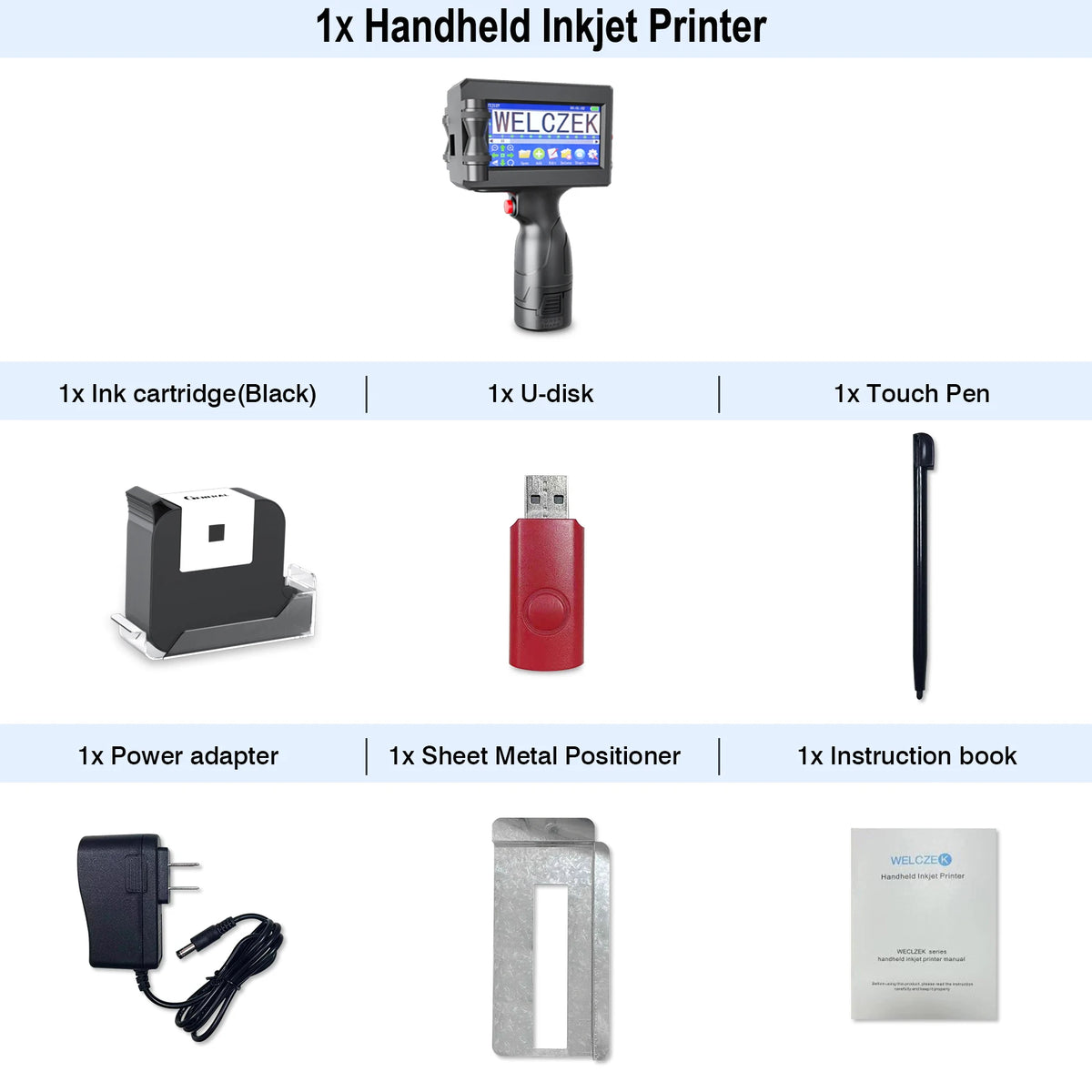 Handheld Inkjet Printer Gun 4.3" Touch Screen 42ml Quick Dry Ink Portable Coding Machine for Date Barcode QR Code Batch Number on Box Plastic Metal Wood