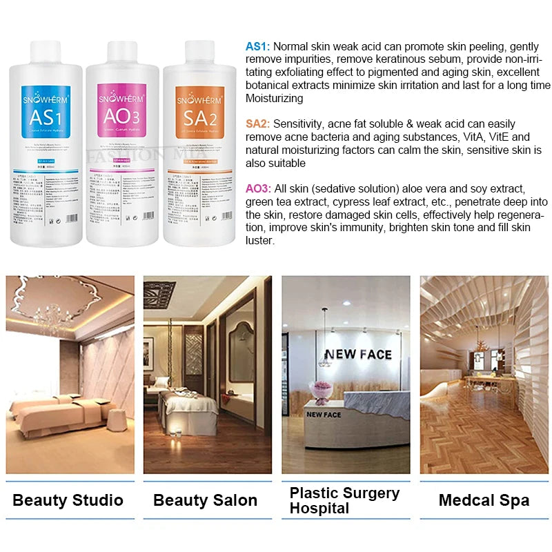 3 Pcs/1200ml Facial Skincare Face Serum AS1 SA2 AO3 Aqua Peel Solution For Facial Machine Skin Deep Cleaning Kit