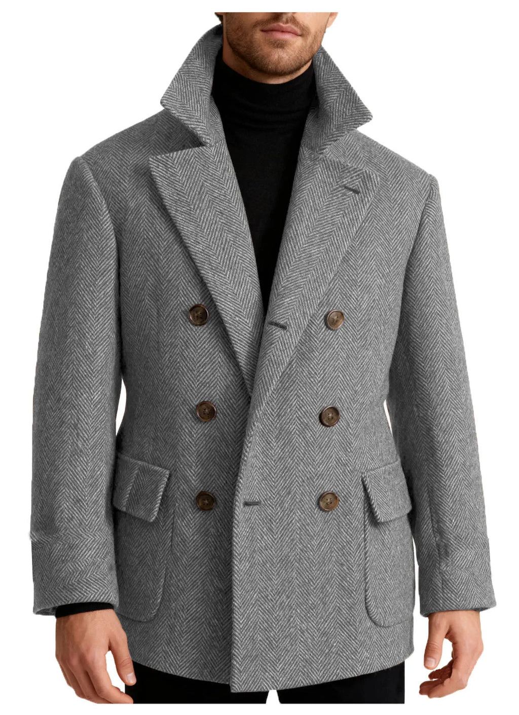 Autumn Man Suit Coat Double Breasted Woolen Herringbone Blazer Fashionable Casual Business Short Jacket