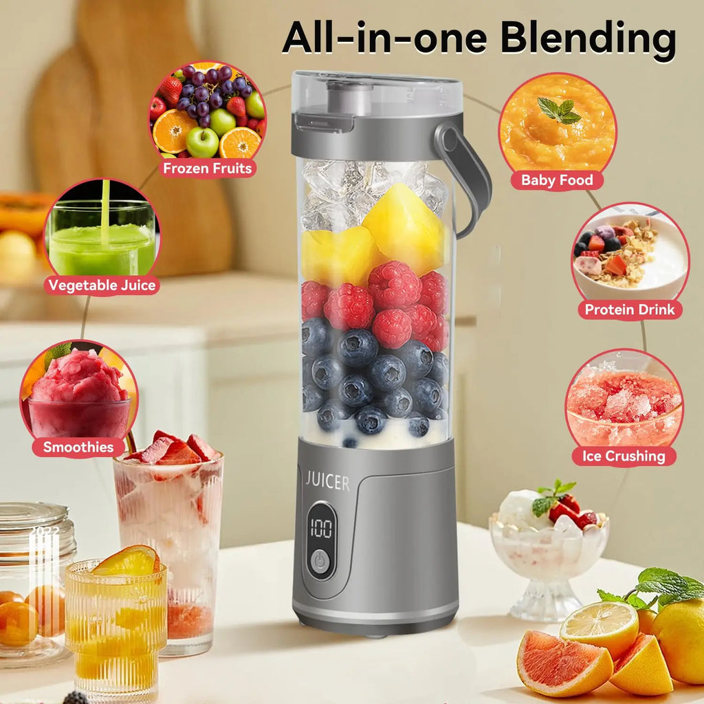 Portable Blender,2 IN 1 Electric Juicer Bottle for Fresh Juice,600ML BPA Free Traveling Juicer Cup and Lid with 12 Blades,Mini B
