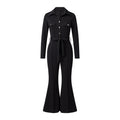Women's Flare Pants Jumpsuit Solid Color Long Sleeve Lapel V-Neck Button Down Slim Fit Rompers with Belt