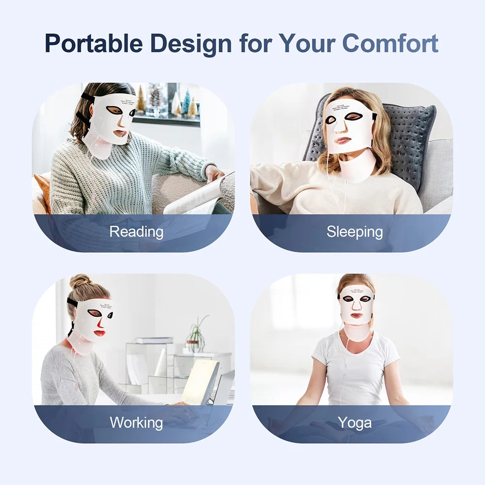 Silicone LED Mask Face And Neck 7 Colors LED Photon Red Light Infrared Therapy Flexible Facial Mask Repair Skin Wireless Use