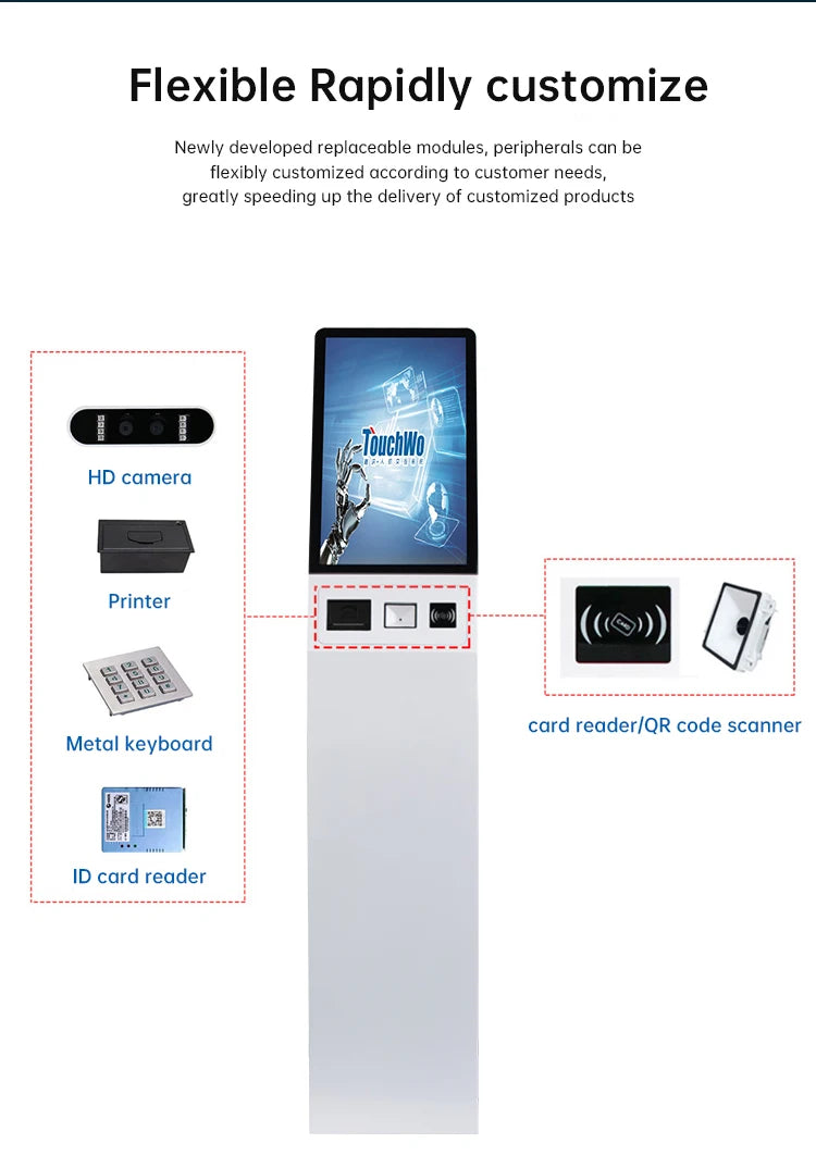 32 Inch POS Floor Stand Or Wall Mount Food Ordering Kiosks Self Service Payment Kiosk Restaurant With NFC Thermal Printer