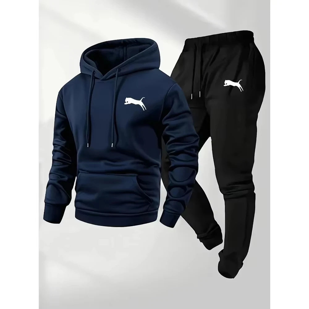 Hot Selling Men's Hooded Sweatshirt Pants Set Casual Tracksuit Streetwear Sportswear Fitness Jogger Outfit 2 Piece Warm Clothing