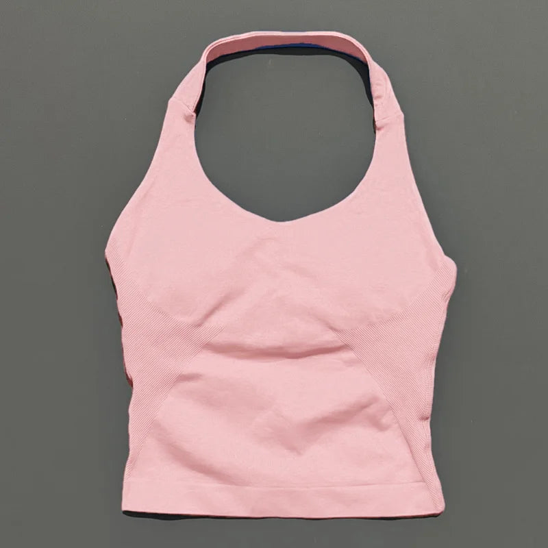 HISTELLO Sports Halter Top Seamless Longline Strappy Gym Tank Top Women Yoga Clothing Workout Fitness Sportswear Pilates Vest