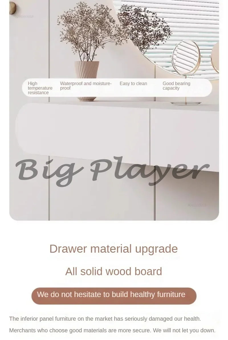 Cream Style Wall Mounted Dressing Table Minimalist Bedroom Furniture Set with Mirror