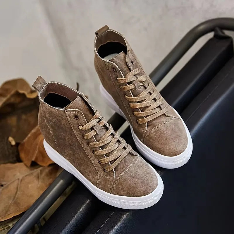 Women's Chunky Sneakers 2025 Winter Genuine Leather Hidden Heels Shoes Warm Plush Platform Sneakers Shoes For Woman Autumn Shoe