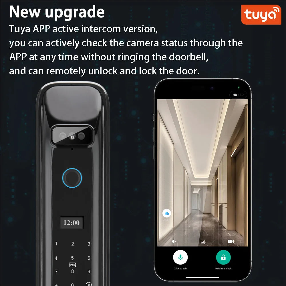 3D Real-time Intercom Face Recognition Digital Door Lock With Camera FIngerprint Password Unlock Keyless Electronic Door Lock
