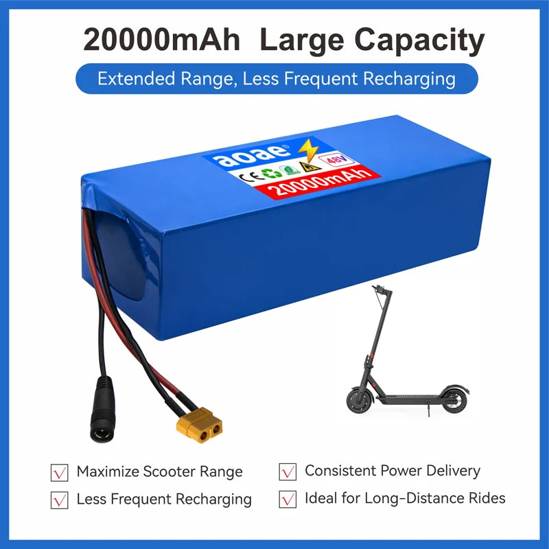 48V Scooter Battery 20Ah 13S5P A-Grade Cells 1000W-2000W Built-in BMS XT60 DC JST High Power Long Lasting for Electric Scooter