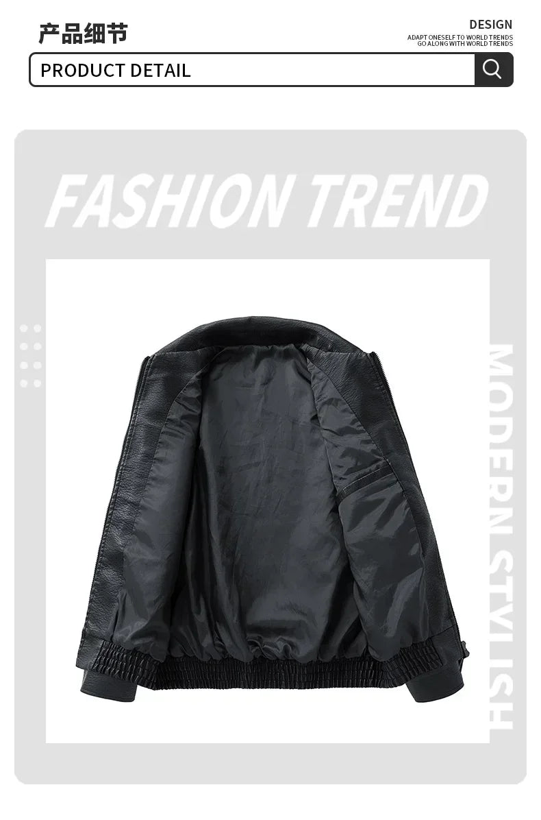 Men Trend Motorcycle Leather Jacket Bomber Pilot Retro Loose Pu Short Leather Jacket Autumn Winter New Lapel Big Pocket Coat