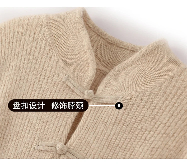 100% Mink Cashmere Knitted Dress Ladies Stand Collar Buckle Long Skirts Retro High Waist Over Knee Slim Dress New Thick Sweater