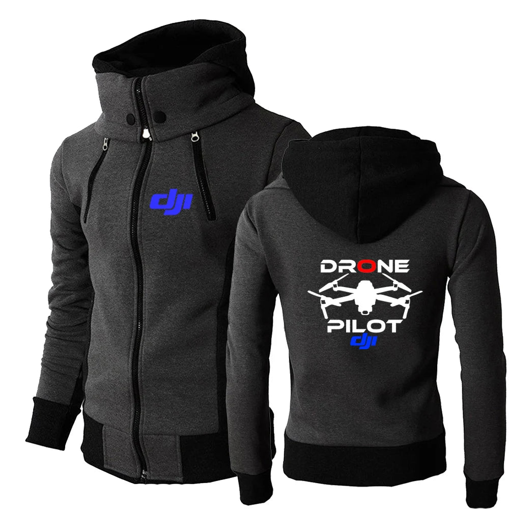 2025 Spring And Autumn Man's Handsome Versatile Hooded Coat Dji Drone Pilot Logo Print Leisure Fashion Zipper Coat Slim Jacket