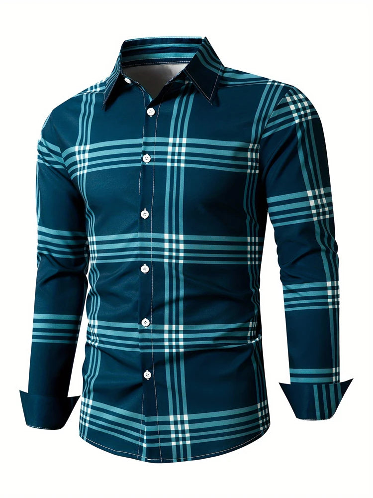 Fashion Square stripe patterns 3D Print Mens Long Sleeve Shirt Autumn Button Down Casual Animal Shirt Lapel Mens Clothing Tops