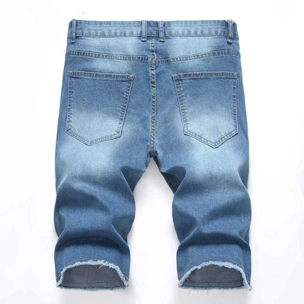 2026 New Denim Shorts for Men Fashion Casual Stretch Straight Short Jeans Men Summer Trend Holes Slim Fit Cowboy Short Trousers
