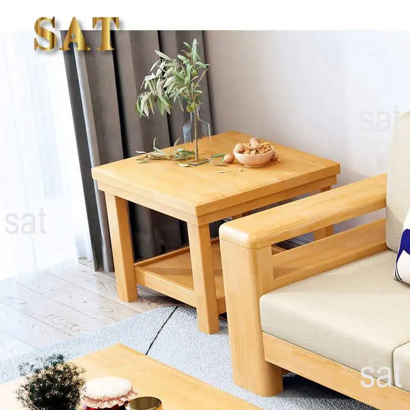For Living Room Full Solid Wood Sofa Combination of Modern Chinese Small Apartment Three Solid Wood Fabric Sofa Bed