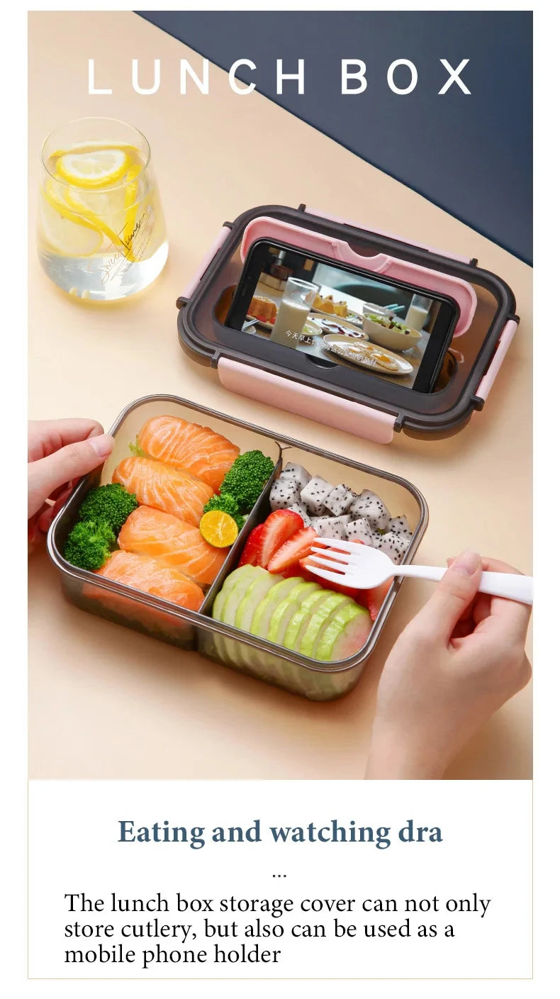 1500ML Lunch Box Food Storage Box 3 Grids Student Office Worker Microwave Bento Box Outdoor Picnic Container With Fork Spoon
