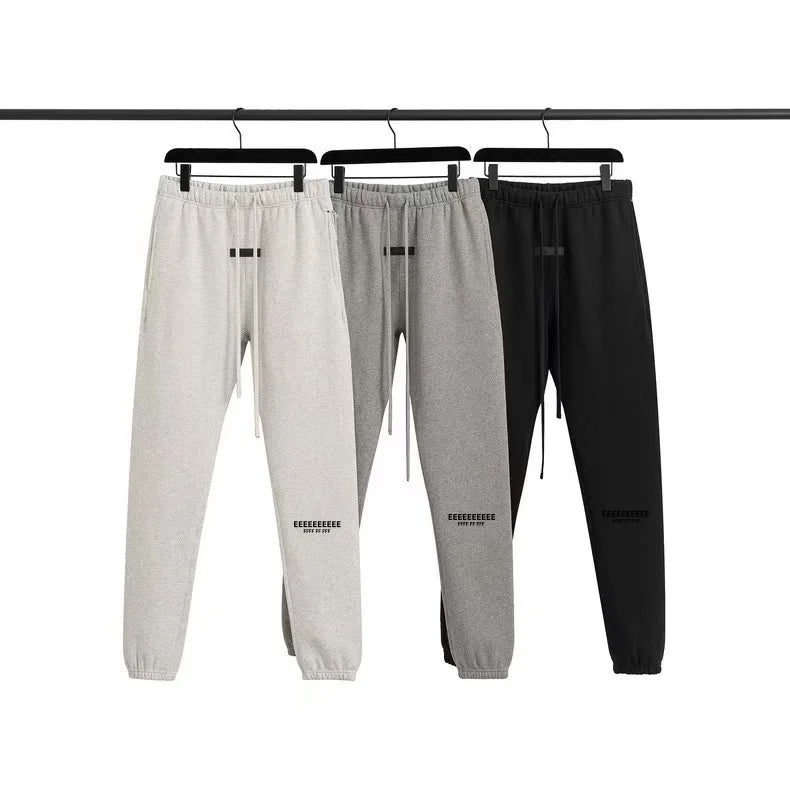 Fashion Double Line Matching Set Men's Drawstring Pants Luxury Design Plush Letter Pants High Street Couple Oversized Pants Set