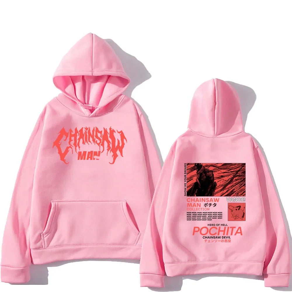 Men's popular chainsaw hooded sweatshirt printed hoodie long sleeved new top cartoon print Gothic streetwear 2024